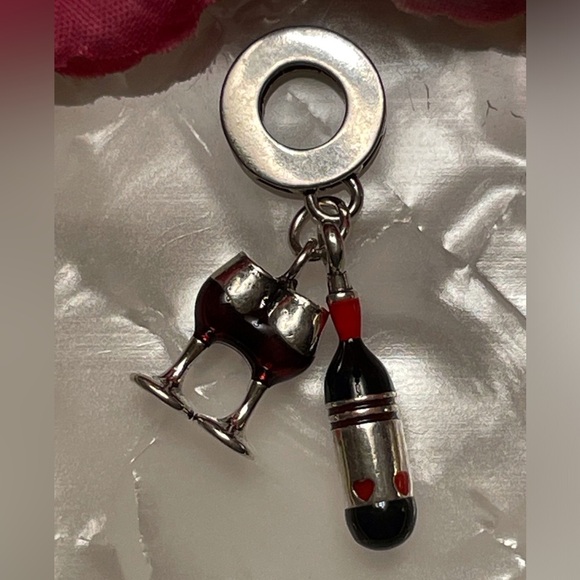 Charm for Pandora Bracelet Wine Bottle with 2 Glasses Sterling Silver - Picture 6 of 10